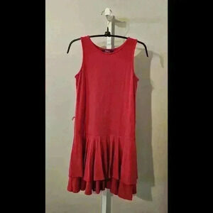 Stylish Polo Red Sleeveless Dress with Ruffled Hem